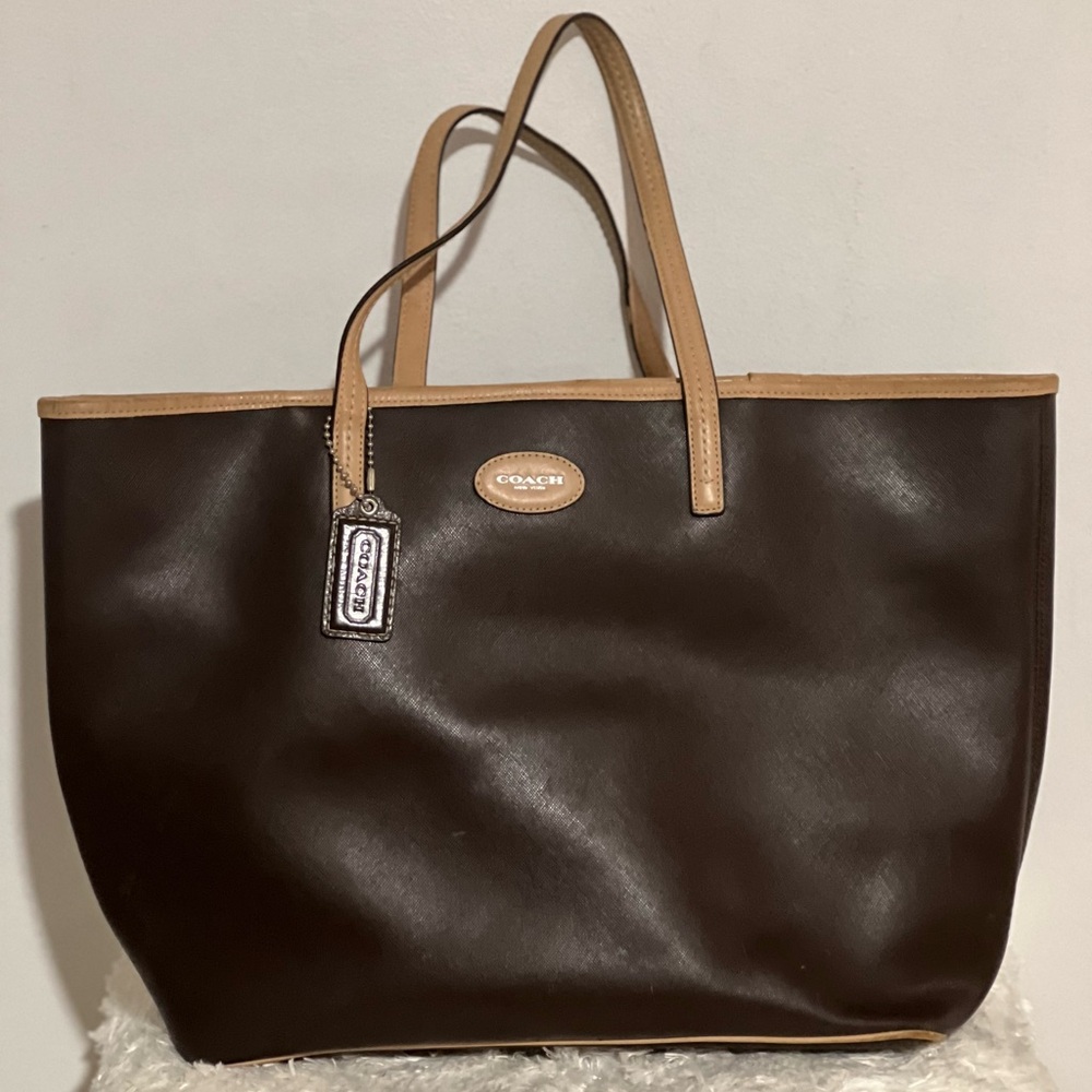 Coach Dark Brown and Tan Leather Tote